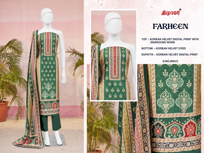 Farheen 2943 By Bipson Korean Velvet Dress Material Wholesale Price In Surat